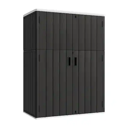 Front. Yardgrace - 57 Cu.ft Outdoor Vertical Storage Shed, Waterproof Resin Cabinet, Lockable for Garden, Patio & Backyard Clearance - Black.