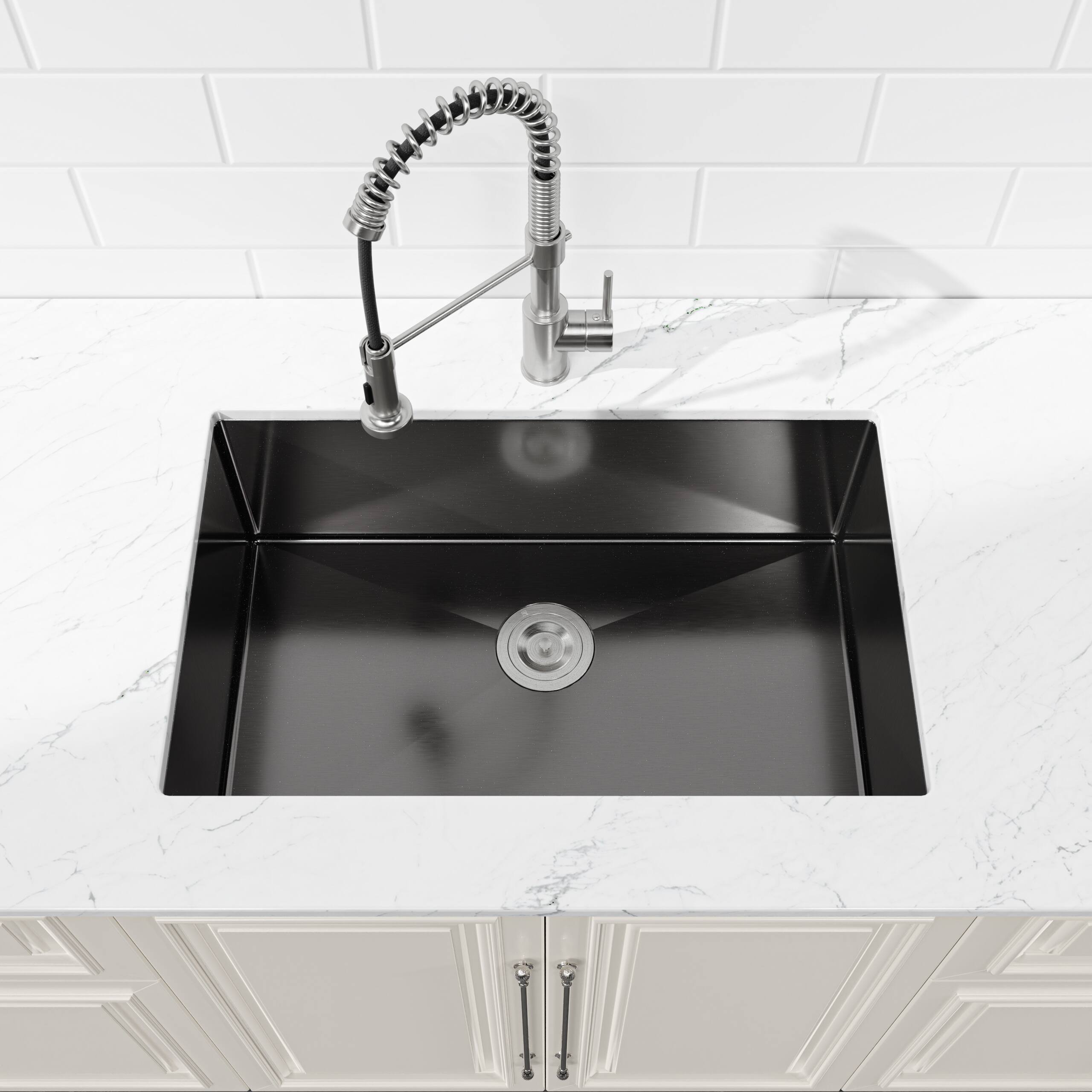 Alt View 5. Siljoy - Stainless Steel Kitchen Sink, 27″x19″ Single Bowl, Undermount Handmade Sink in Black, with US Standard Drain and Hook - Black.