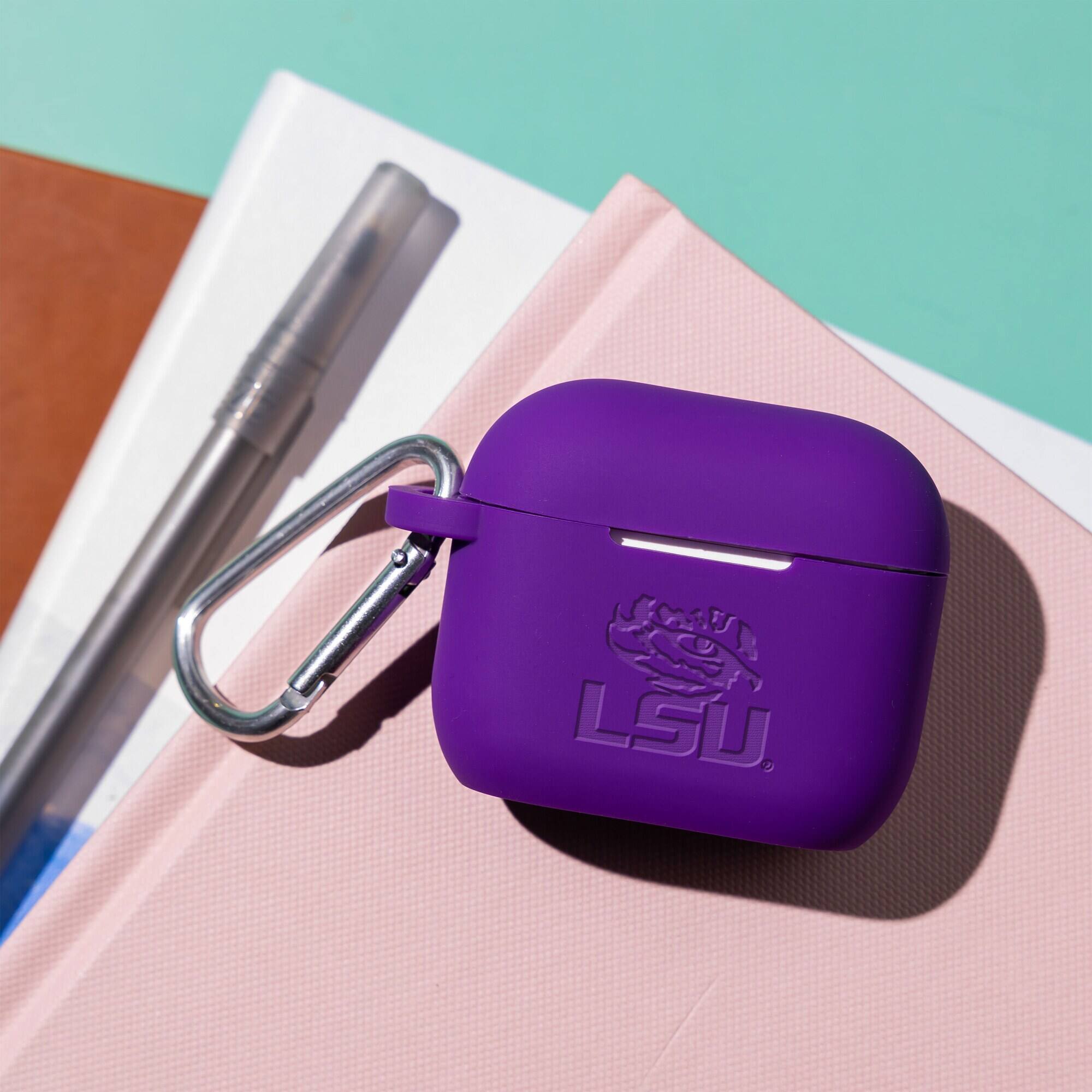 Alt View 1. Affinity Bands - LSU Tigers Debossed Silicone AirPods Gen Three Case Cover - Multicolor.