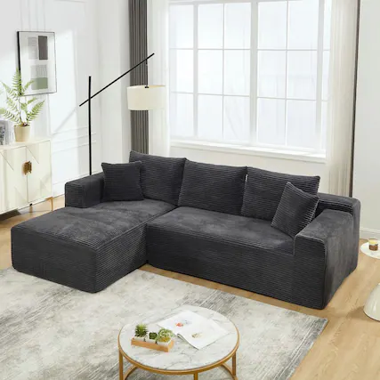 Front. Resenkos - 2-Seat L-Shaped Sectional Sofa, Left-Facing Chaise Cloud Couch with Memory Foam Comfort Seating, Grey - Gray.