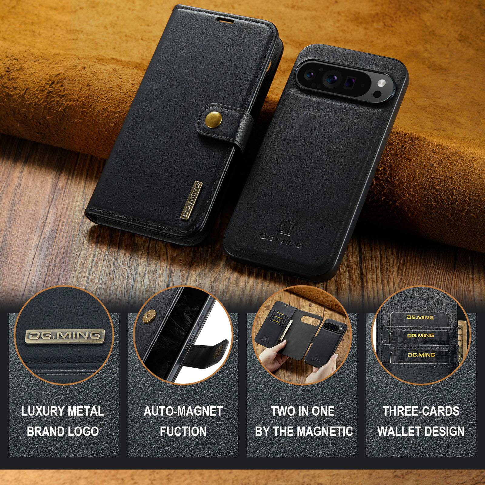 DG.MING LUXURY METAL BRAND LOGO AUTO-MAGNET FUNCTION TWO IN ONE THREE-CARDS BY THE MAGNETIC WALLET DESIGN