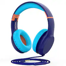Front. FosPower - Wired Kids Headphones with Microphone, Over Ear Headphones for Kids Volume Limiter, Foldable Kids Headset ,Blue - Blue.