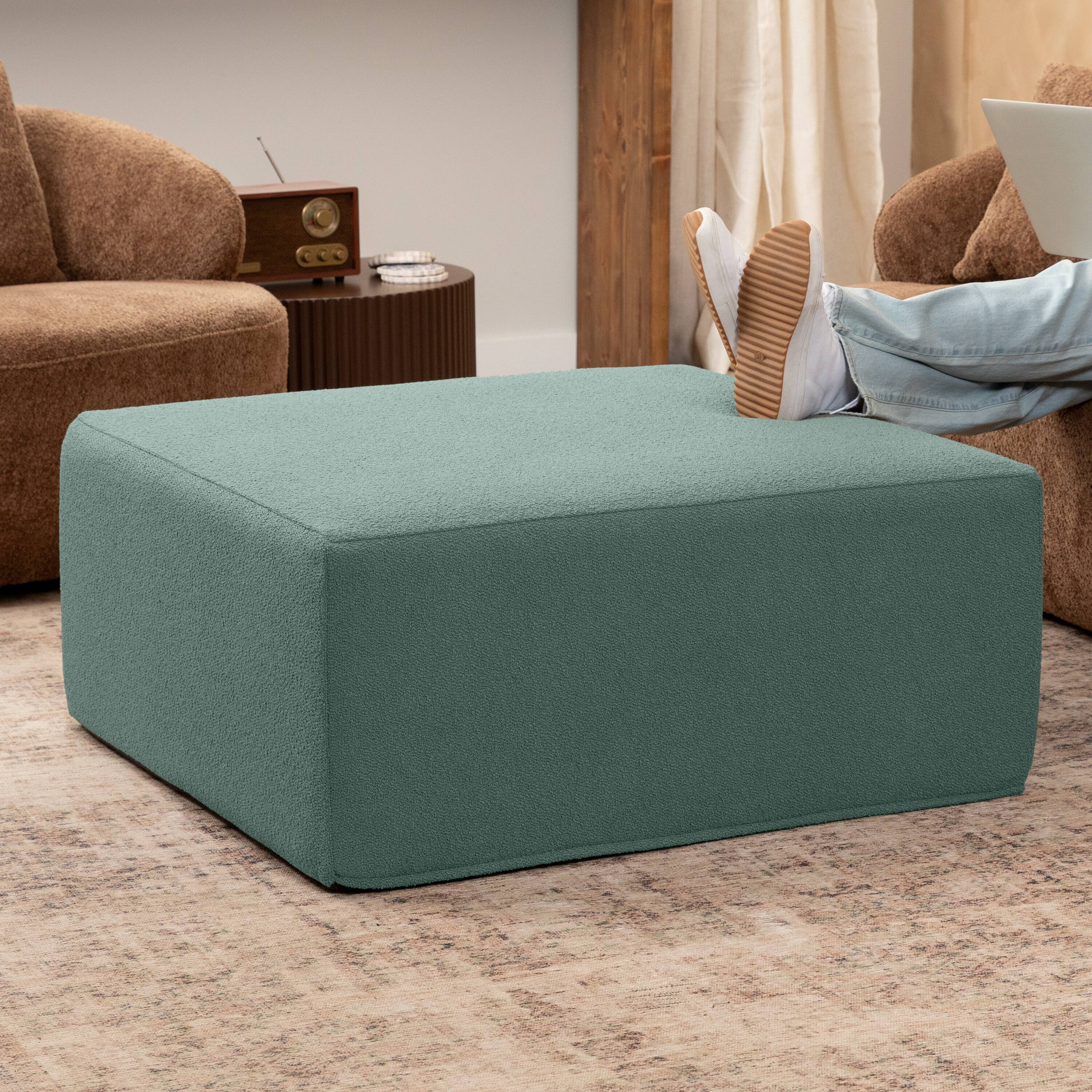 Angle. Jaxx - Jaxx Fairlie Couch Ottoman - Oversized Square Foam Coffee Table Ottoman, 36", Luxe Boucle, Boucle Green - Boucle Green.