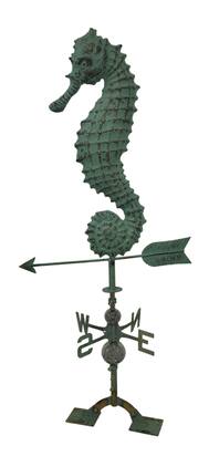 Zeckos - Beautiful Verdigris Finish Seahorse Weathervane With Roof Mount - Green
