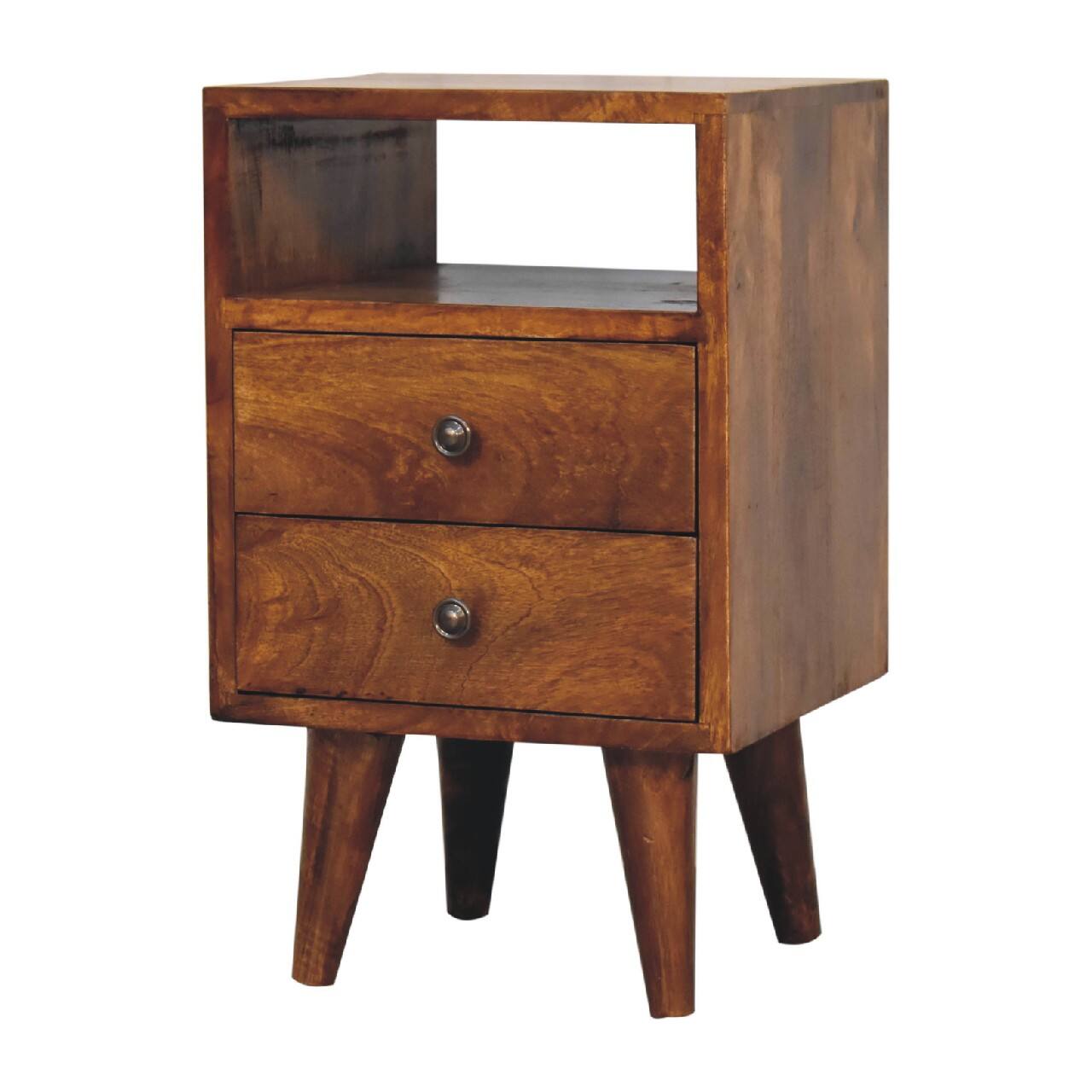 Left. Artisan Furniture - Artisan Furniture Solid Wood Mini Classic Chestnut Nightstand, 2 Drawer, 1 Open Shelve, Brown - Chestnut.