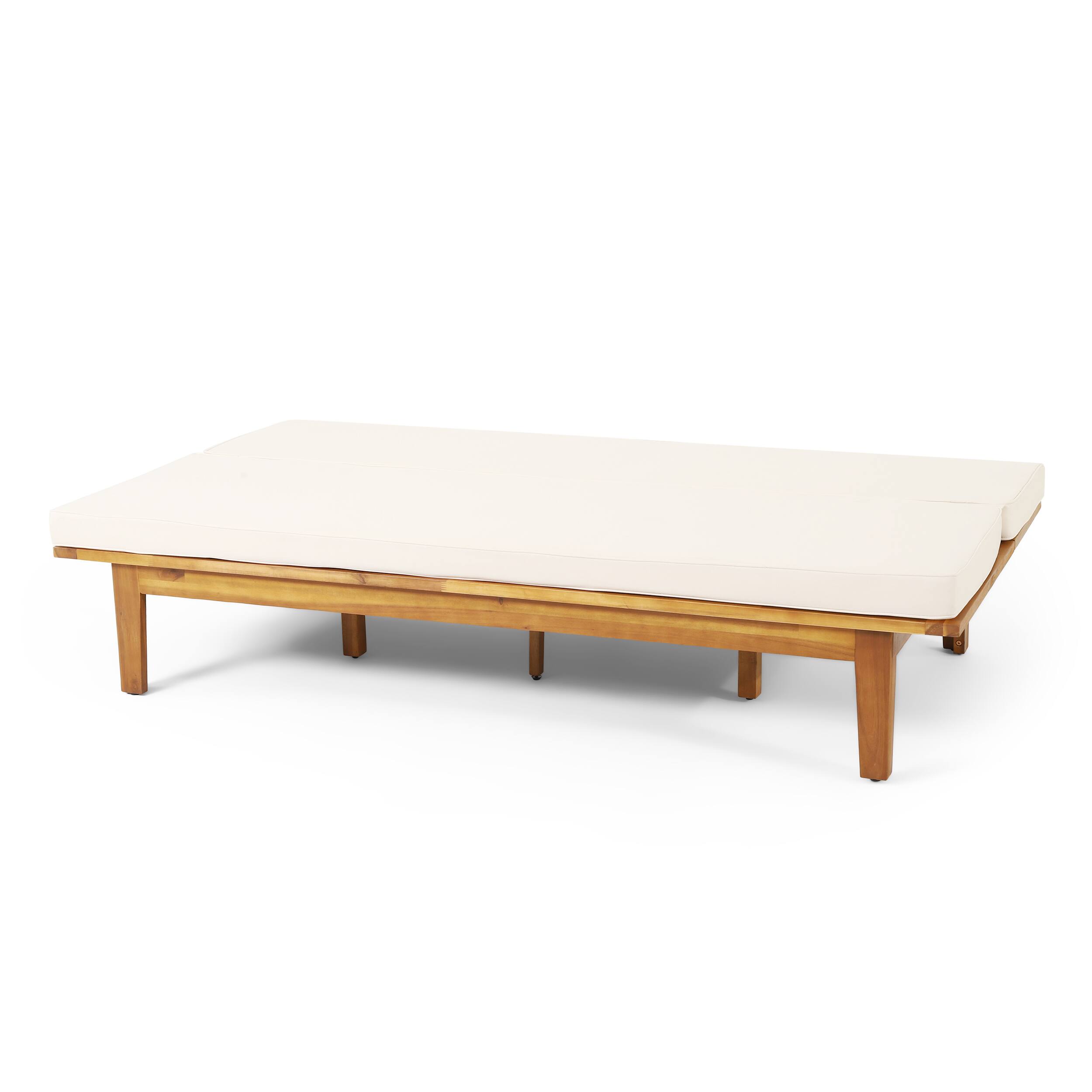 Alt View 2. Mondawe - Acacia Wood Convertible Daybed with Water-Resistant Cushions - Beige.