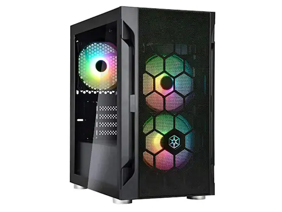 Front. SilverStone - Silverstone FAH1MB-PRO Tempered Glass Case, 3 ARGB Fans, Black, Micro-ATX, Mini-DTX, Mini-ITX - Black.