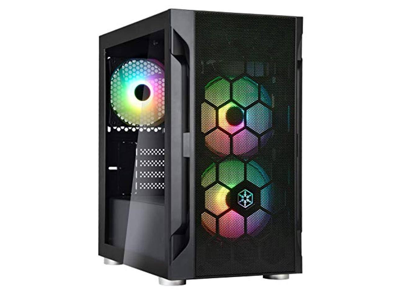Front. SilverStone - Silverstone FAH1MB-PRO Tempered Glass Case, 3 ARGB Fans, Black, Micro-ATX, Mini-DTX, Mini-ITX - Black.