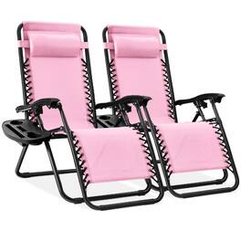 Best Choice Products - Set of 2 Zero Gravity Lounge Chair Recliners for Patio, Pool w/ Cup Holder Tray - Bubblegum Pink
