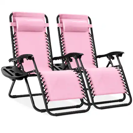 Front. Best Choice Products - Best Choice Products Set of 2 Zero Gravity Lounge Chair Recliners for Patio, Pool w/ Cup Holder Tray - Bubblegum Pink - Bubblegum Pink.