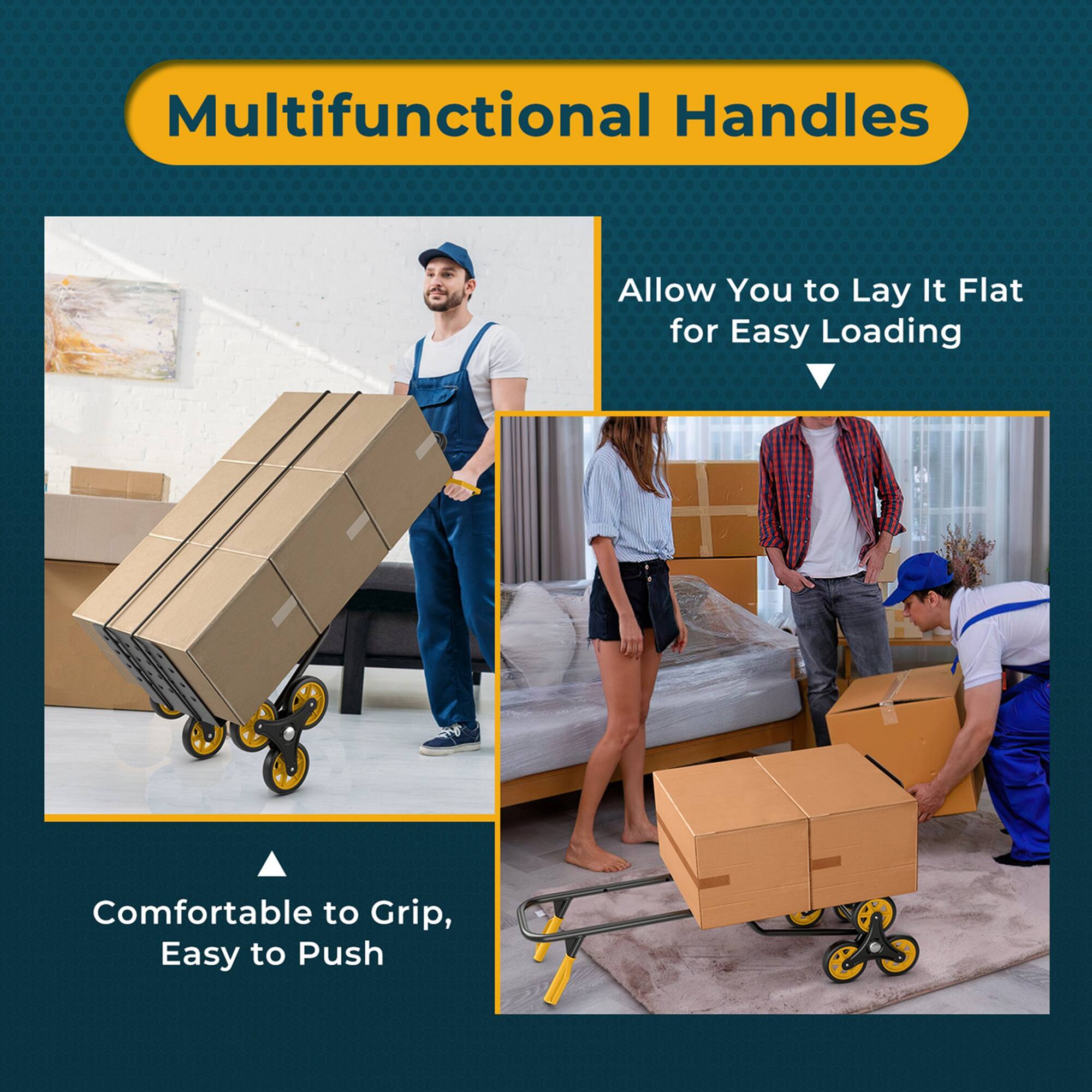 Multifunctional Handles Allow You to Lay It Flat for Easy Loading Comfortable to Grip, Easy to Push