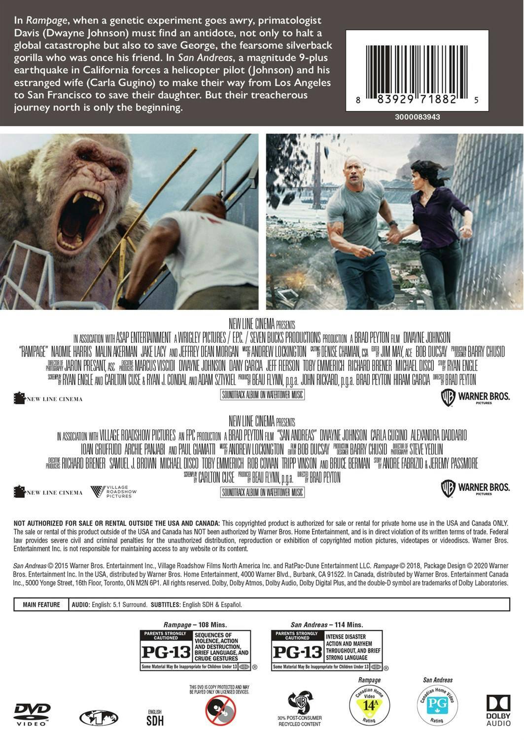 Back. San Andreas/Rampage (DVD Double Feature) [DVD].