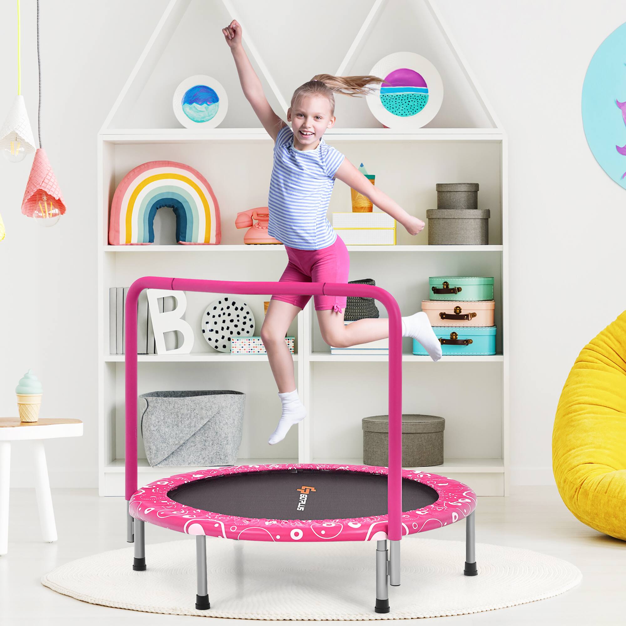 Alt View 10. Costway - Costway 36" Kids Trampoline Rebounder W/Full Covered Handrail & Pad Indoor Outdoor - Pink.