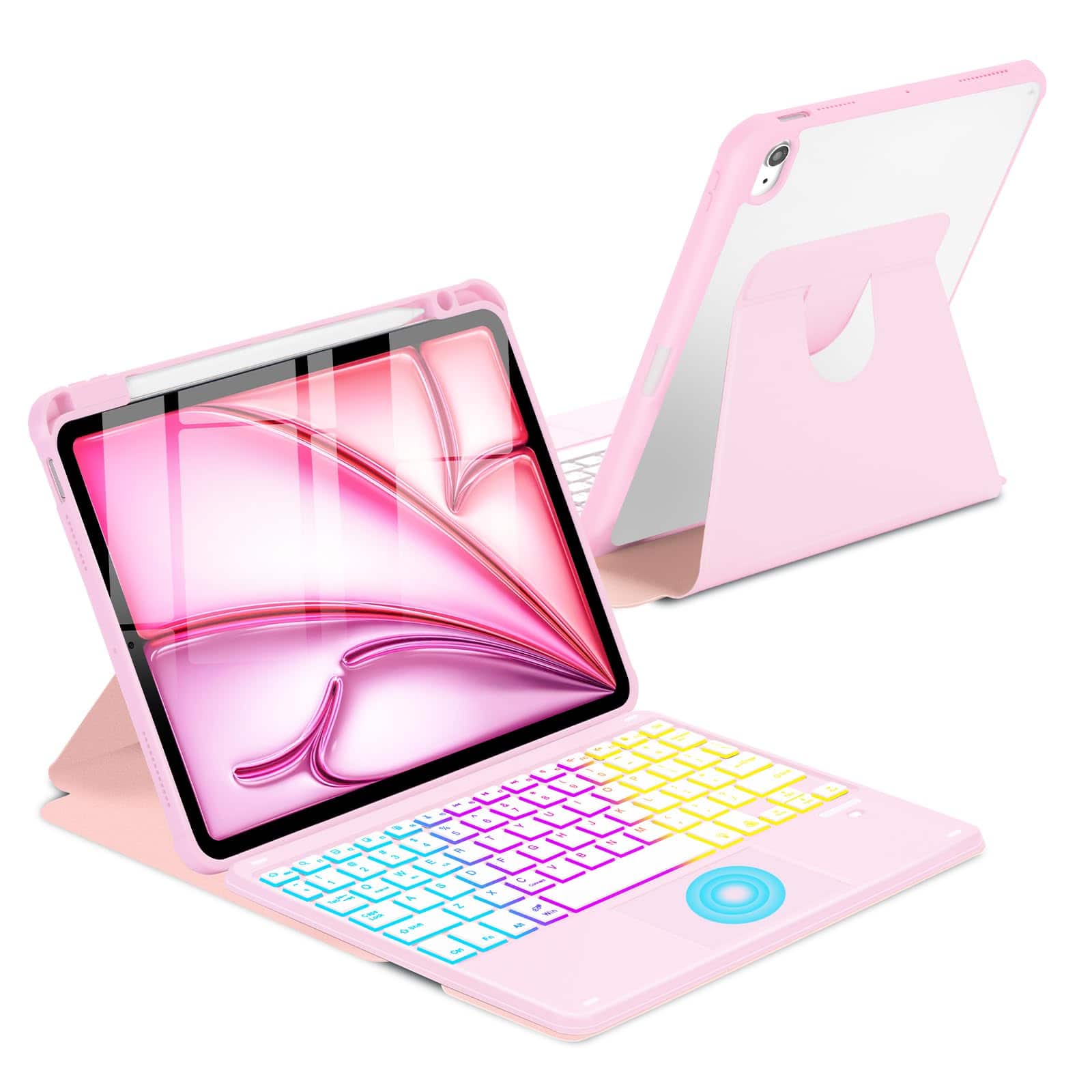 Pacoar Cade - Touchpad Case For Ipad Air 11 Inch M3 2025/m2 2024 7th/6th Generation 360 Rotation Cover With Wireless Backlit - Pink-For iPad Air 11 inch M3 M2/Air 5th 4th Gen 1