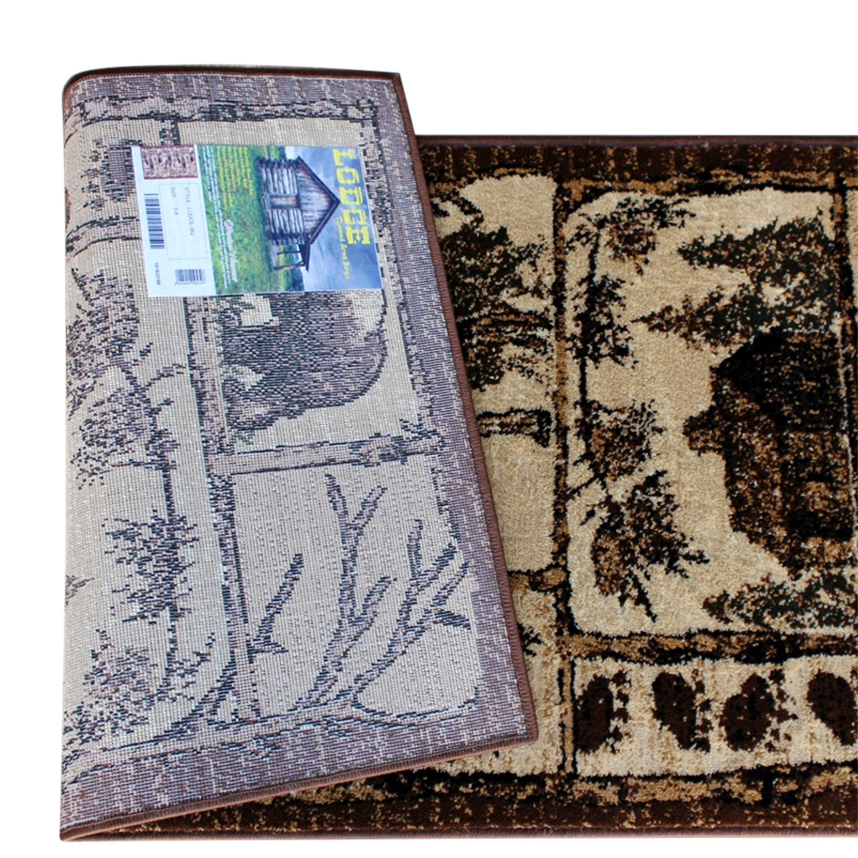 Alt View 4. Emma + Oliver - Wilderness Rustic Plush Olefin Accent Rug with Bear, Moose and Cabin Motif and Natural Jute Backing - Brown.