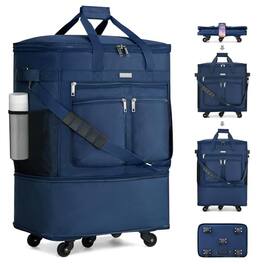 Vulpecula Spade - Expandable Luggage Bags for Travel Foldable Suitcase with Wheels Collapsible Rolling Travel Duffle Bag Lightweight Large - Blue