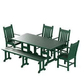 WestinTrends - Malibu 6 Piece Outdoor Patio Dining Set Outdoor Table and Bench Armchair Set - Dark Green