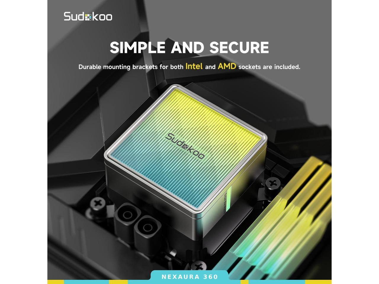 Sudokoo NEXAURA 360 Liquid Cooler, 360mm, PWM Pump, 2500 3600RPM