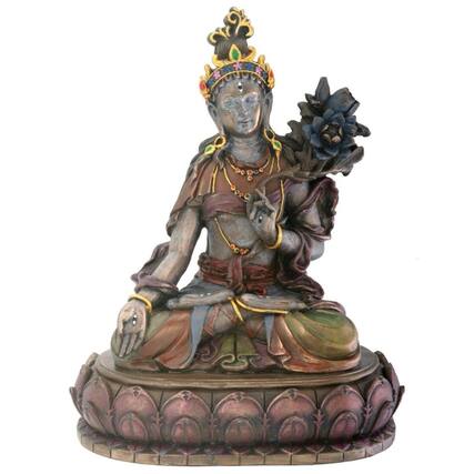 Front. Pacific Trading - White Tara Compassion Bodhisattva on Meditative Alter Buddhism Bronze Figurine 6.5 inch - Bronze.