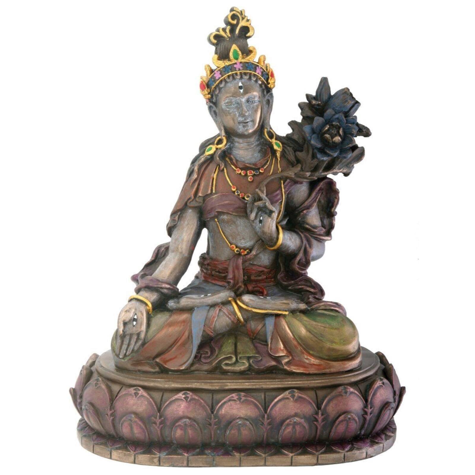 Front. Pacific Trading - White Tara Compassion Bodhisattva on Meditative Alter Buddhism Bronze Figurine 6.5 inch - Bronze.