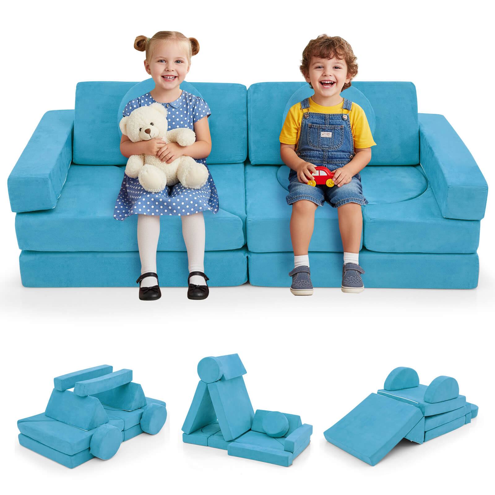 Alt View 10. Costway - Costway 14 PCS Modular Kids Play Couch Child Sectional Sofa Toddler Soft Playset - Blue.