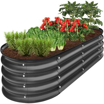 Front. Best Choice Products - Best Choice Products 4x2x1ft Outdoor Raised Metal Oval Garden Bed, Planter Box for Vegetables, Flowers - Charcoal - Charcoal.