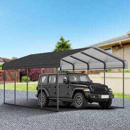 Mondawe - 12x20 FT Metal Carport with Enhanced Base and Galvanized Steel Roof - Black