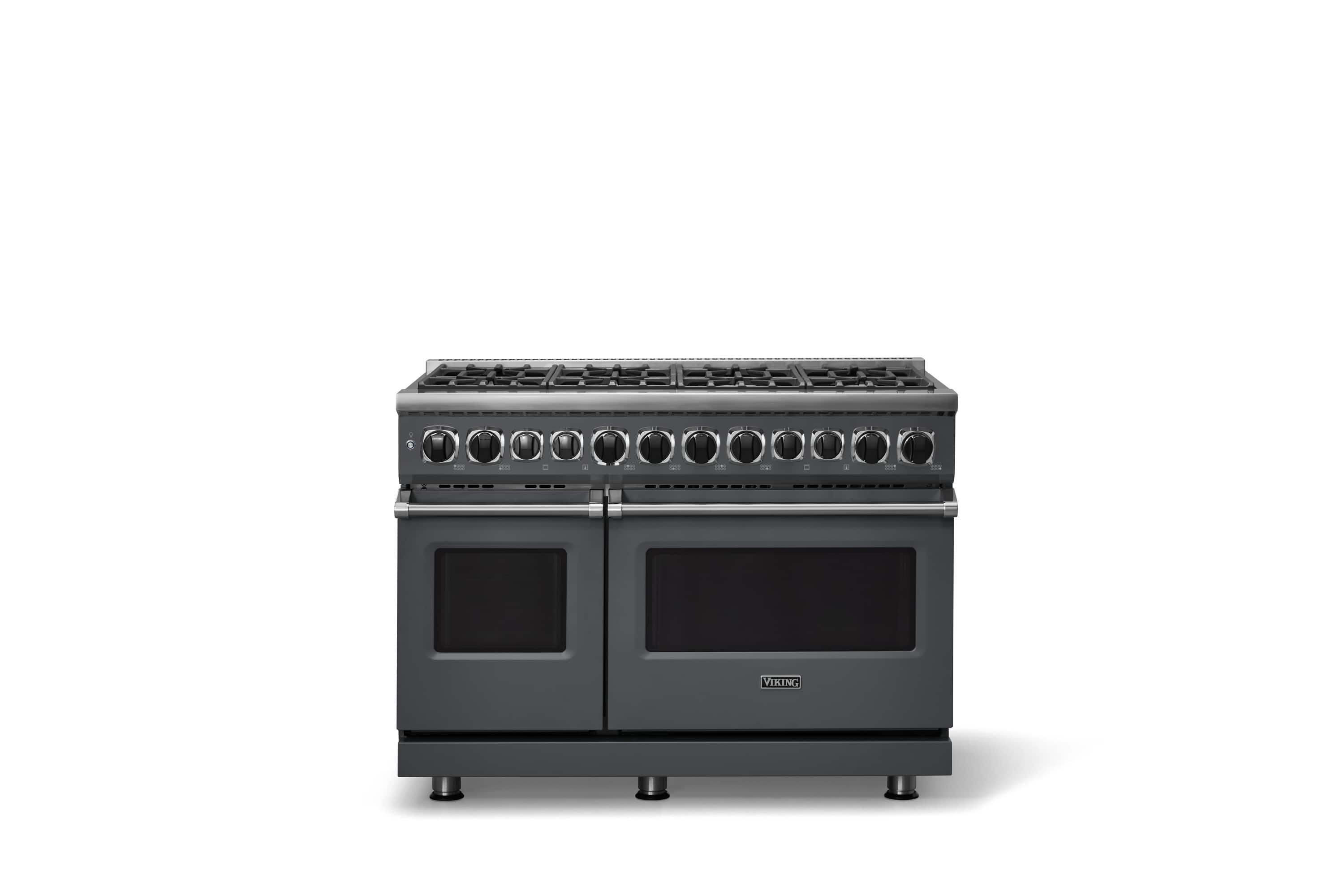 Front. Viking - 48 in. Wide 8 Burner 7-Series Dual Fuel Self-Clean Range  - Cast Black.