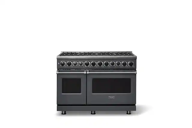 Front. Viking - 48 in. Wide 8 Burner 7-Series Dual Fuel Self-Clean Range -LP - Cast Black.