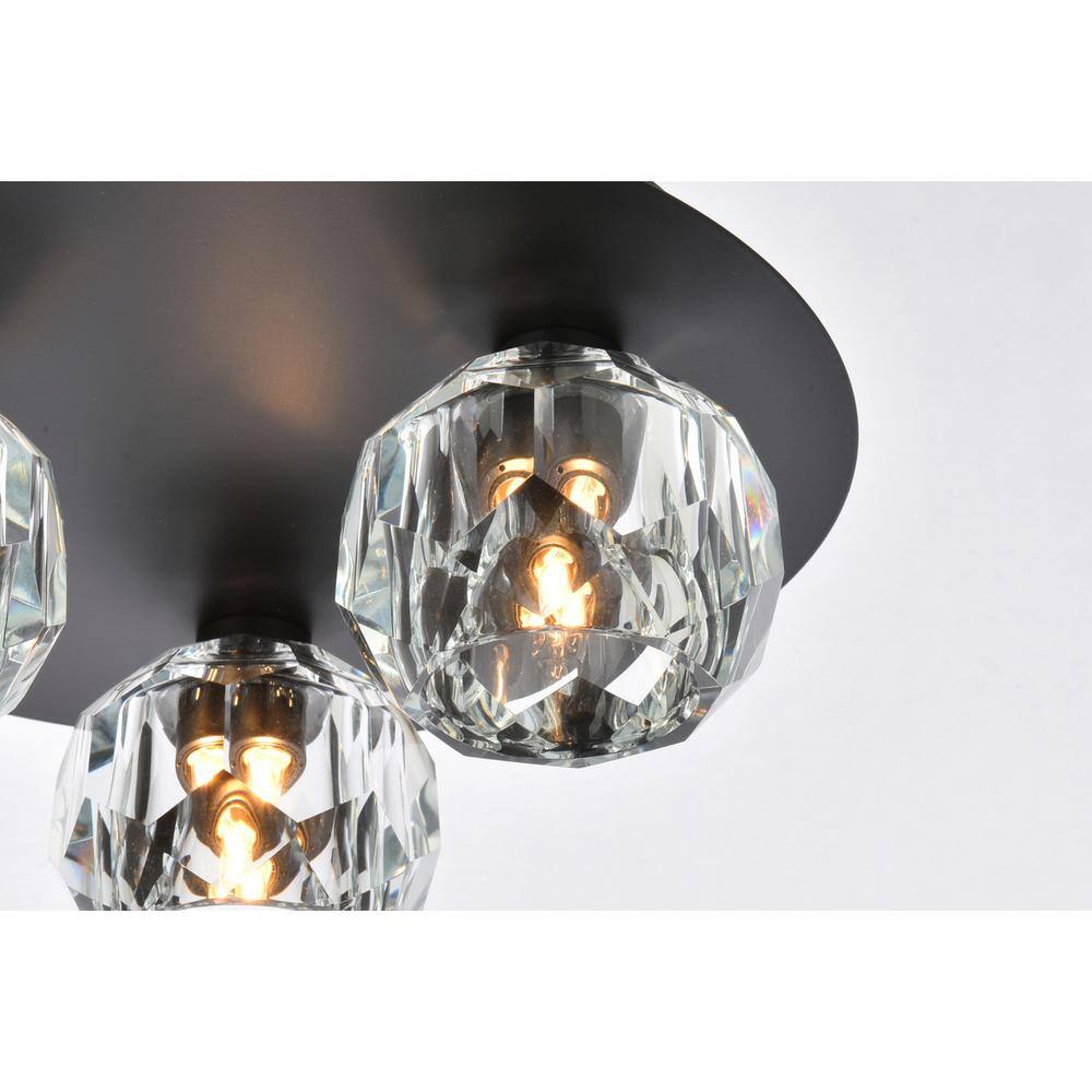 Alt View 3. Elegant Lighting - Graham 3 Light Ceiling Lamp in Black - Black And Clear.