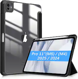 Fintie - Shockproof Case for iPad Pro 11-inch (M5) 2025 / (M4) 2024 Hybrid Slim Clear Back Shell Cover with Pencil Holder - Black