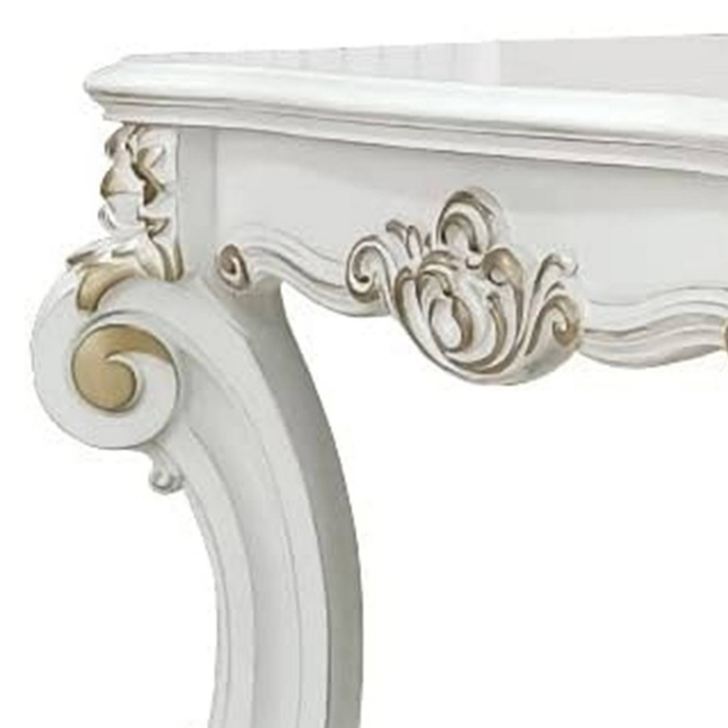 Alt View 1. Manhattan Lane - Jess 30 Inch Side End Table, Classic Scrolled Legs, 1 Shelf - White, Gold.