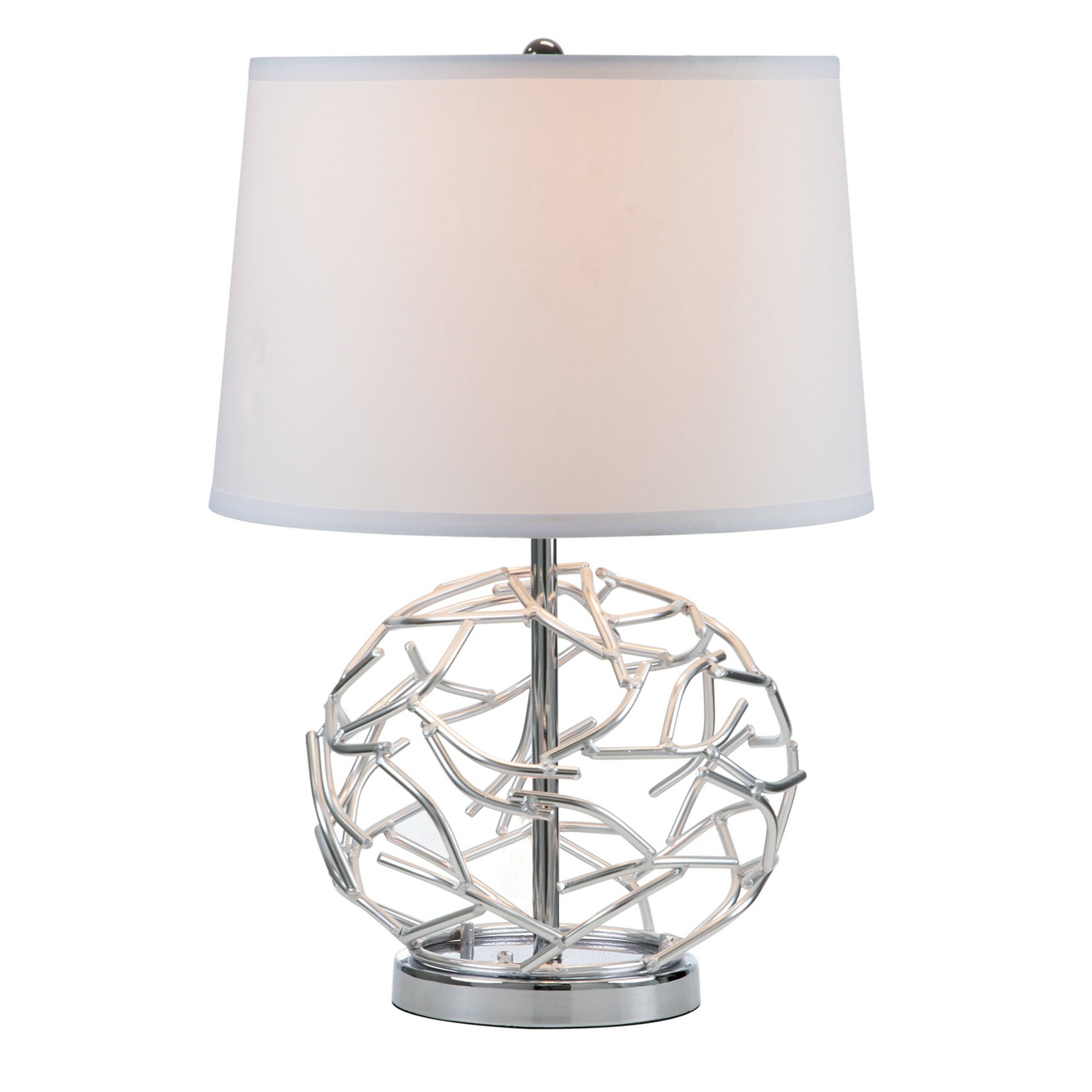 Front. Manhattan Lane - 24 Inch Table Lamp, Hollow Geometric Globe Base, Empire Shade - Silver, Beige.