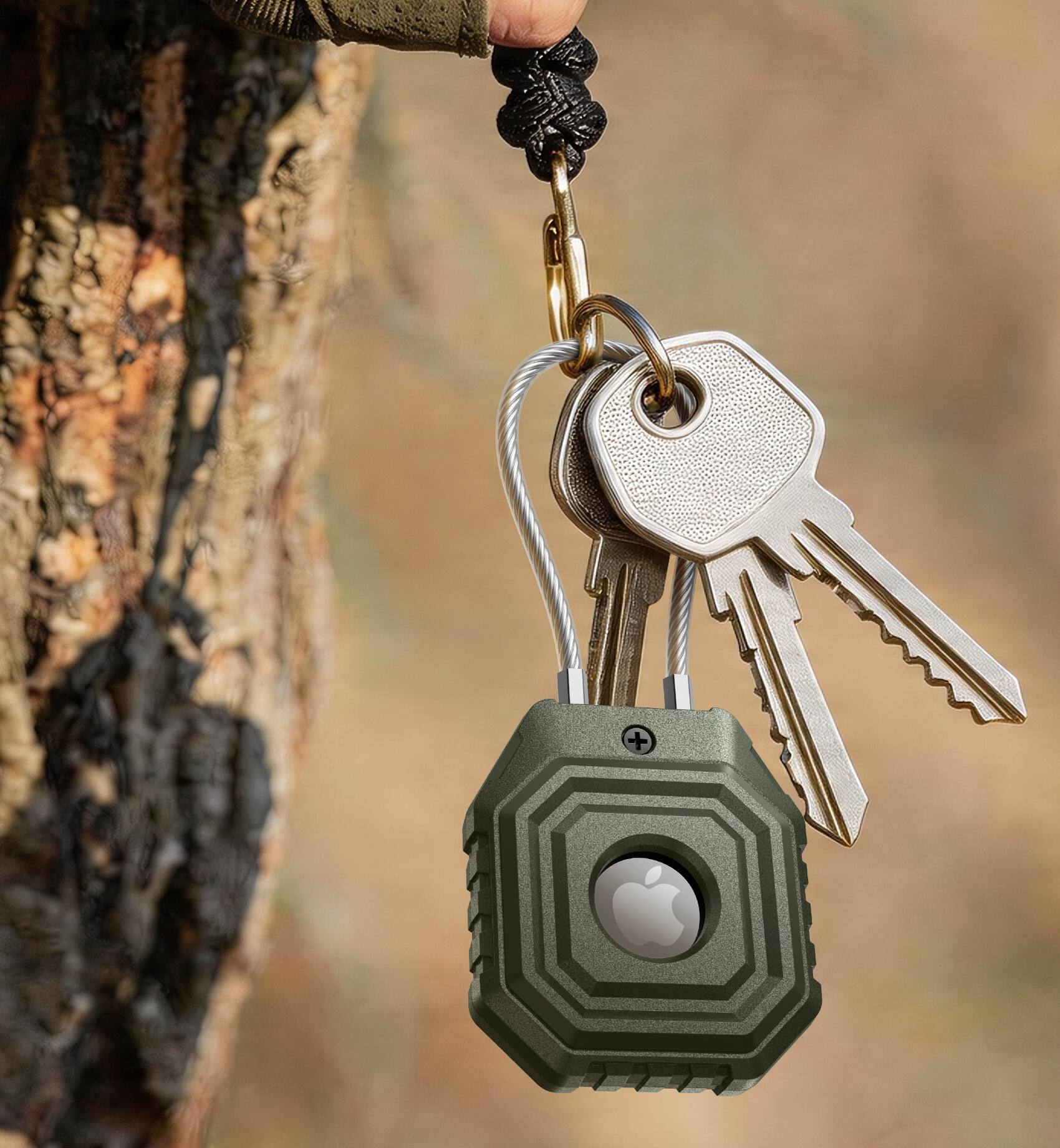 Alt View 1. Dexnor - Case for Apple AirTag Holder with Steel Wire Cable, Adventure-Proof Anti-Lost Locking Protective Cover - Army Green.