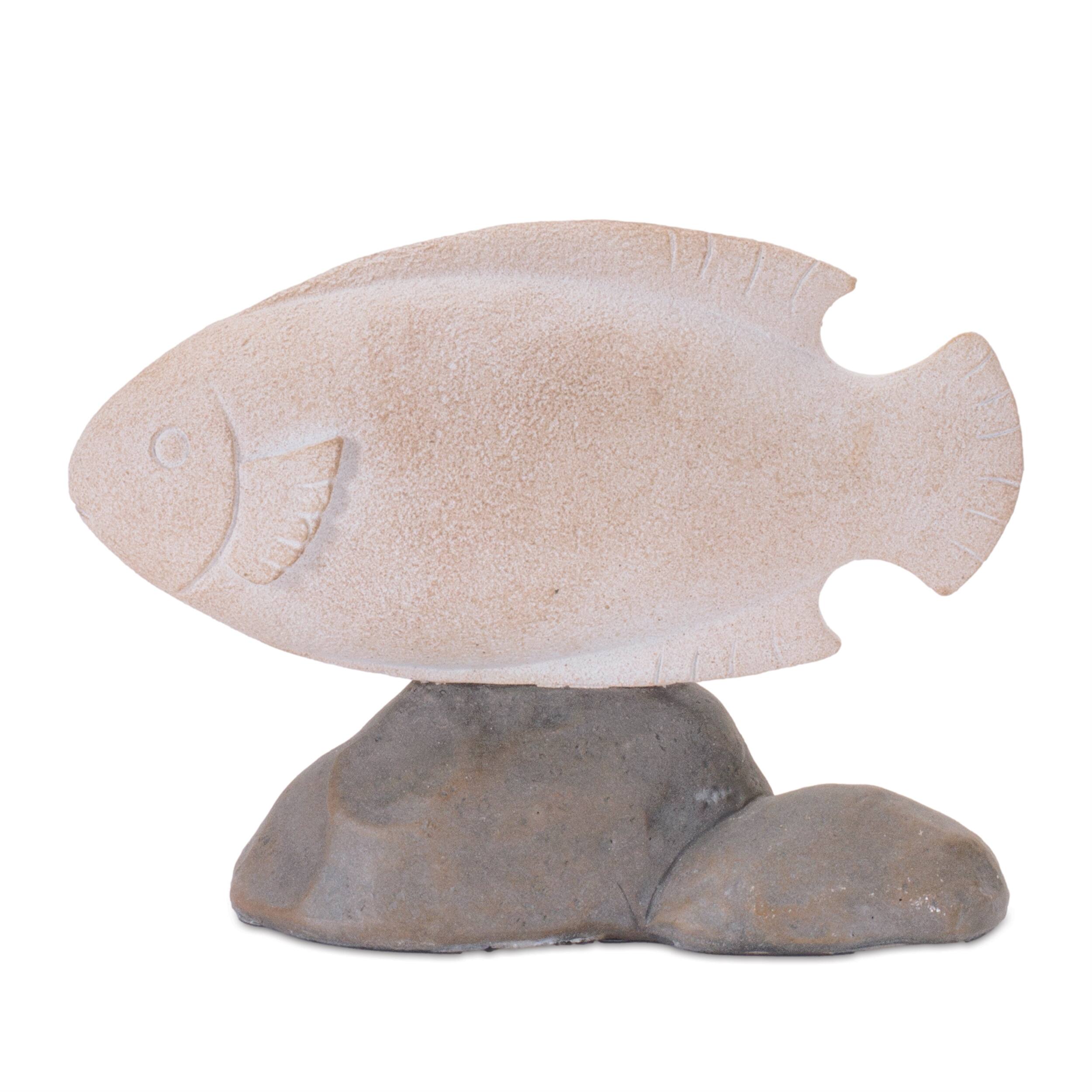 Back. BreeBe - Fish on Rock Decor (Set of 4) - Beige, Gray.