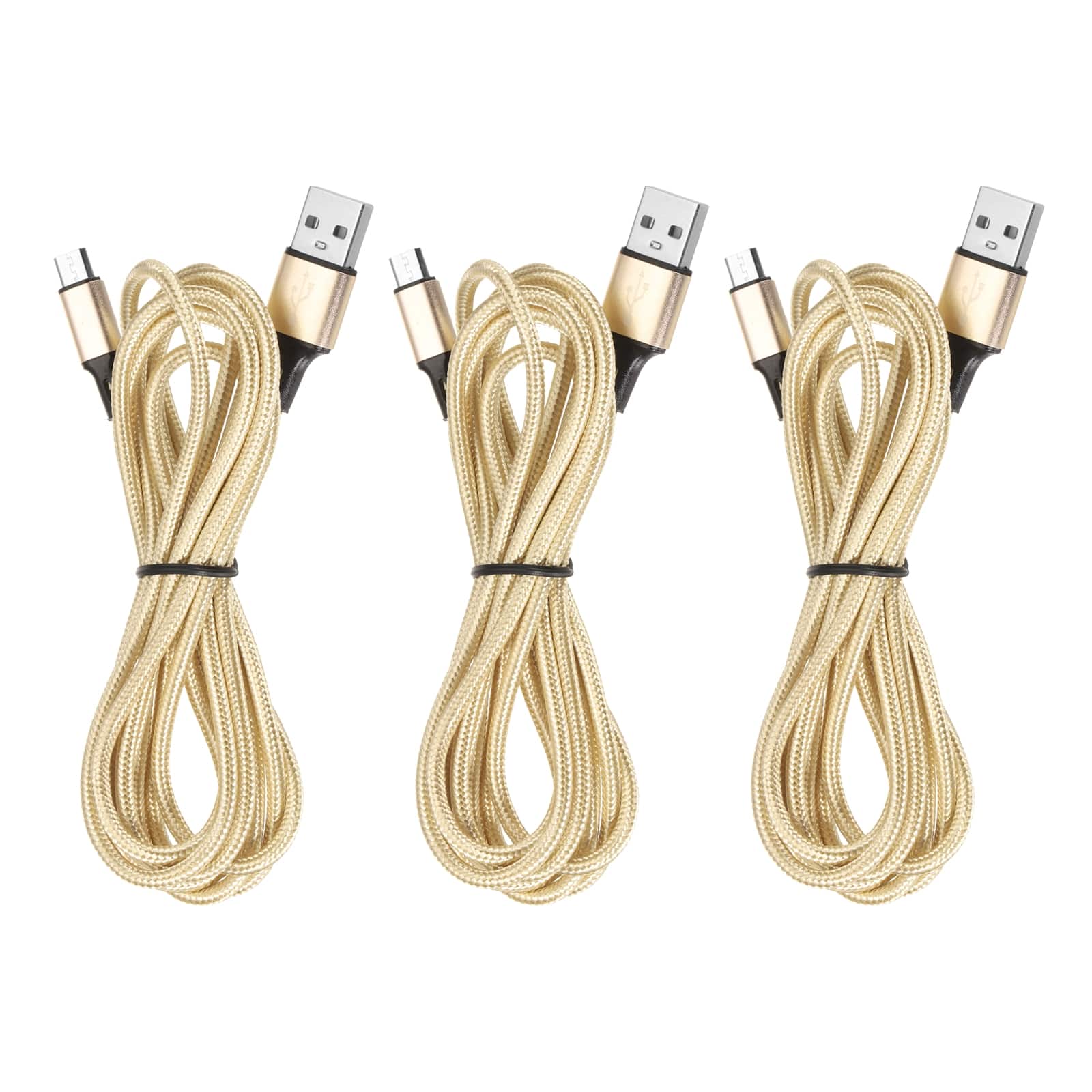 Unique Bargains - 3pcs Controller Charger Cable 6Ft USB A to Micro USB Fast Charging Cord - Gold