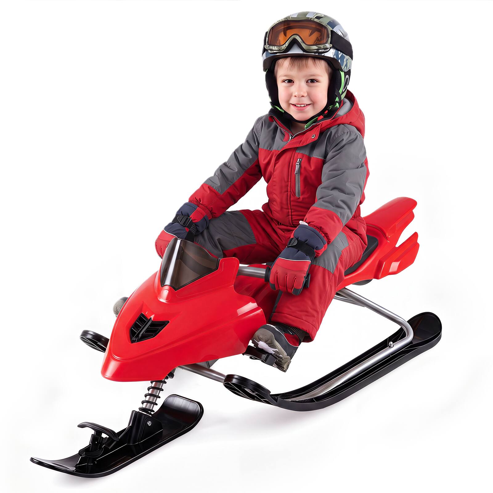 Alt View 9. Costway - Costway Snow Racer Sled with Brakes, Tow Ropes, Easy Grip Steering Handle for Winter Sports - Red.