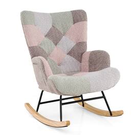 Gymax - Nursery Rocking Chair Upholstered Boucle Fabric Nursing Armchair w/ Ergonomic Armrests - Multicolor