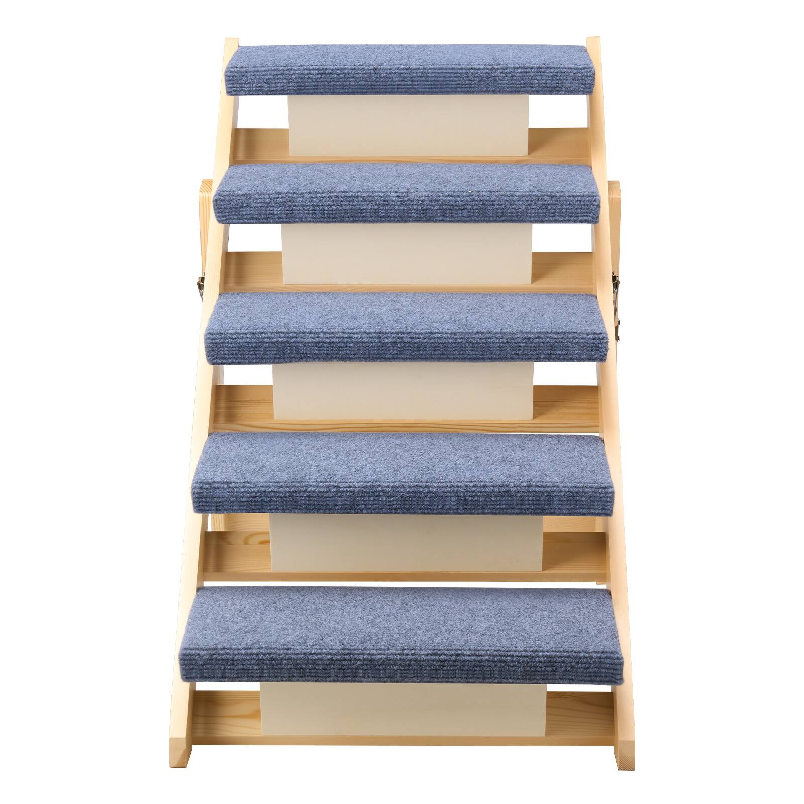 Alt View 5. VEVOR - Wood Pet Stairs, 5-Step Dog Stairs for Beds, Sofa & Cars, 150lbs Load Capacity, Floded Flat Design - Wood color.