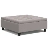 Simpli Home - Harrison Large Square Coffee Table Storage Ottoman - Cloud Grey - Front_Zoom