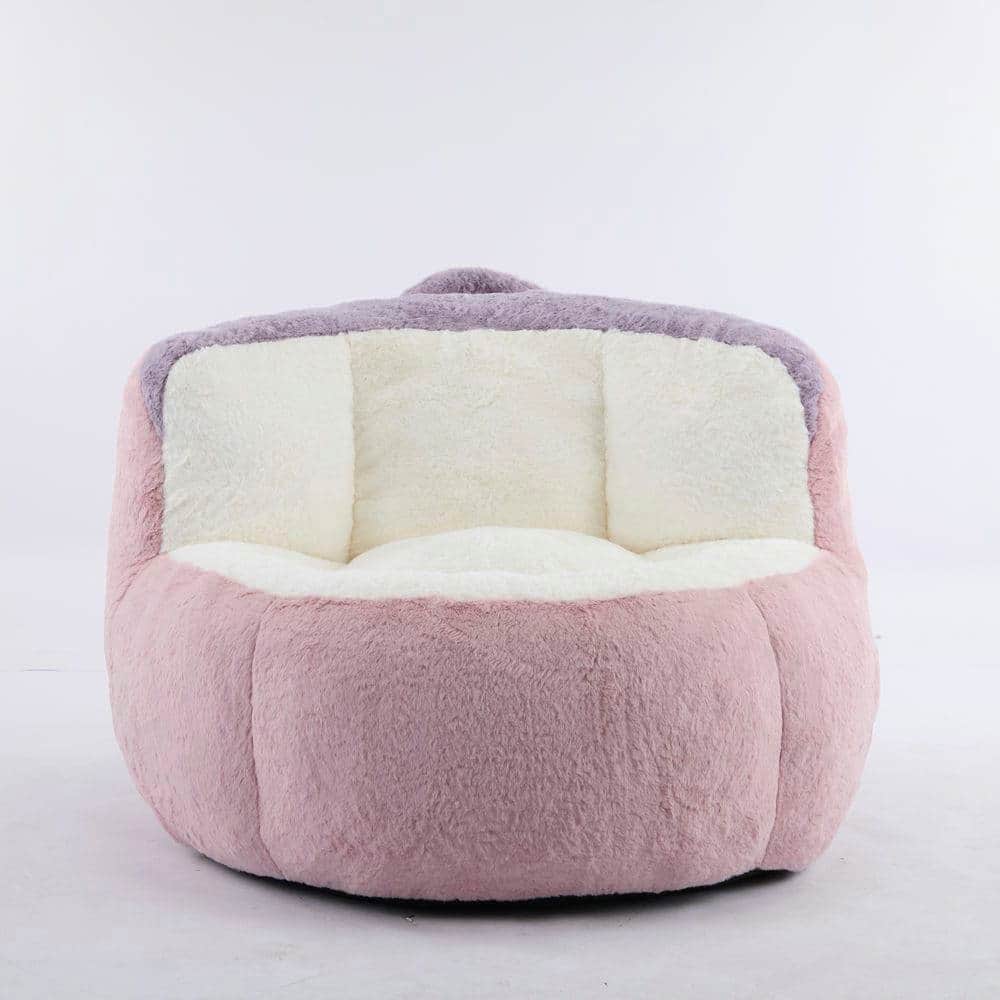 Resenkos - Oversized Bean Bag Chair, Multicolor Faux Fur Couch Filled with Sponge, Large Lounger Sofa, Pink White Purple - Multicolor