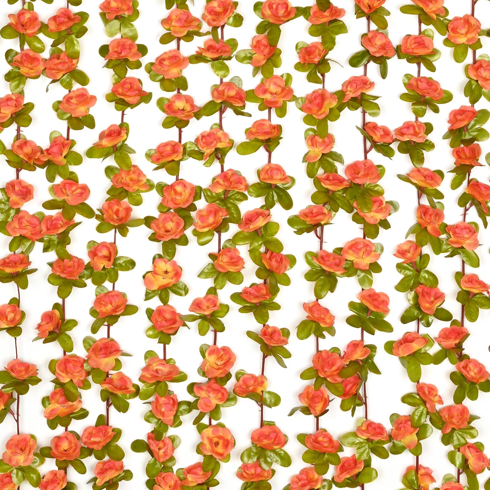 Paradigms Interiors - 164ft Flower Garland Artificial Rose Vines With String Lights Cute Hanging Floral Decorations For Wedding P - Orange-2 Pcs