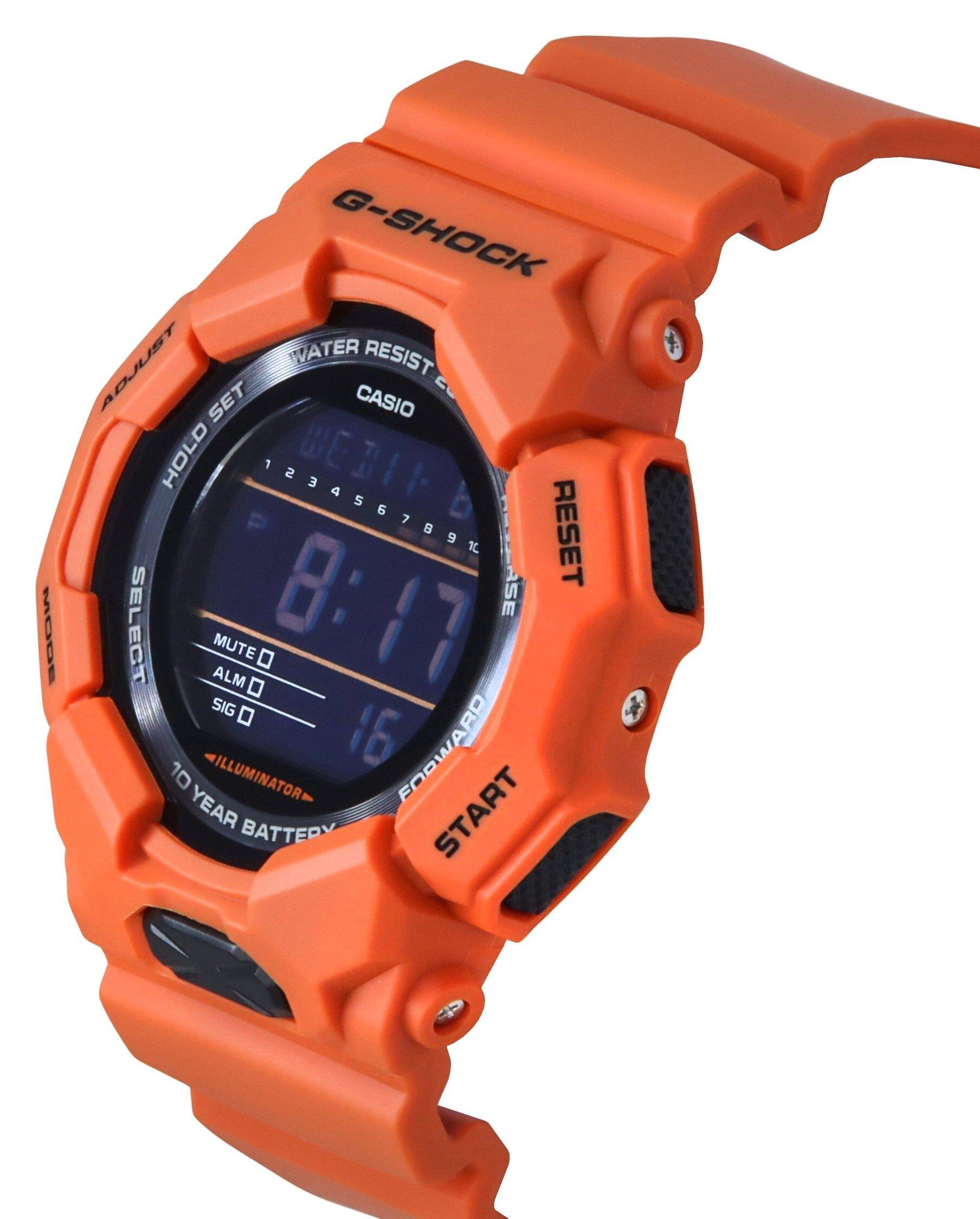 MODE G-SHOCK WATER RESIST ADJUST SET CASIO HOLD WEBIF 1234567891 RESET SELECT MUTE 8:17 8 ALM SIG 16 FORWARD 10 ILLUMINATOR YEAR BATTERY START