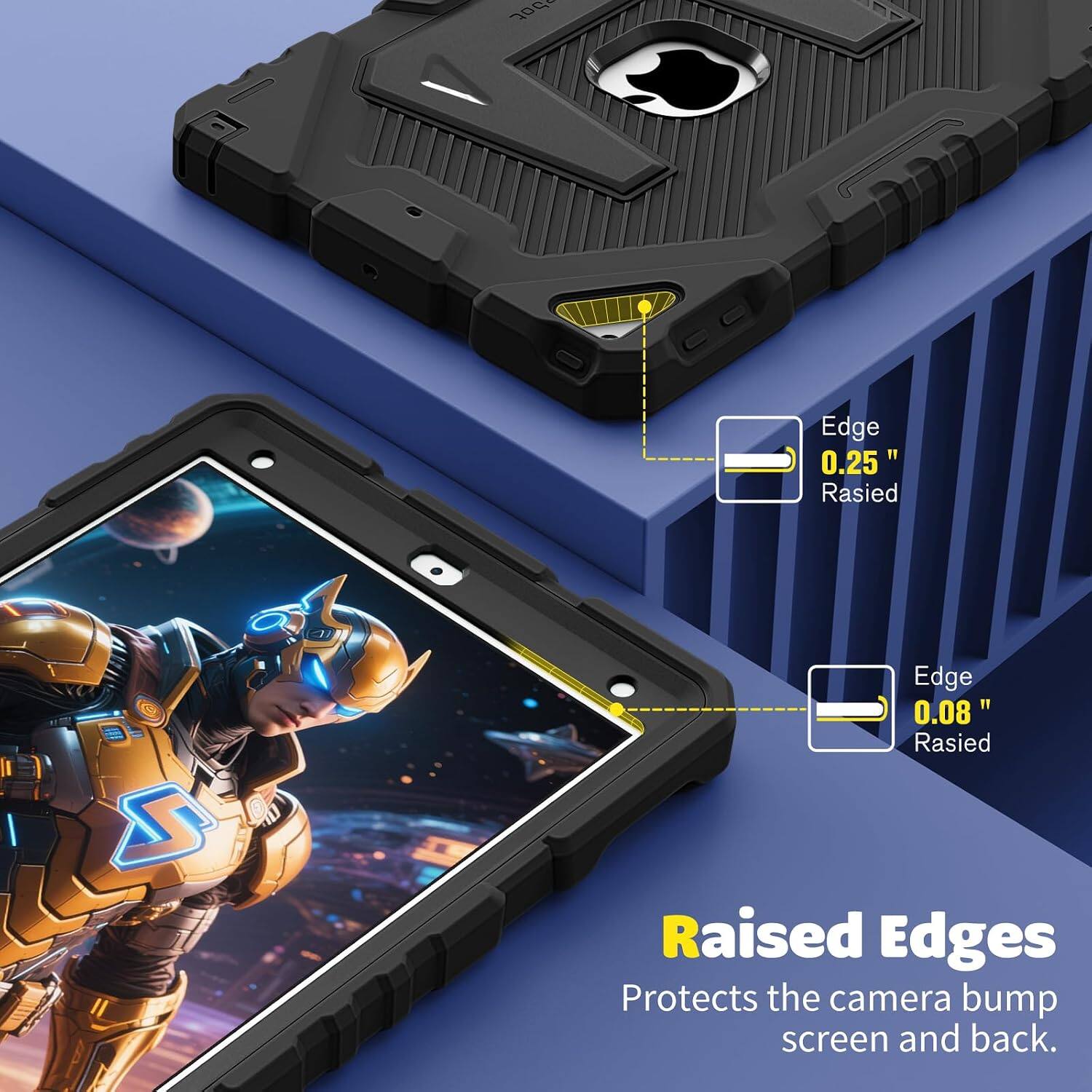 Edge "0.25" Raised Edge "0.08" Raised Edges Protects the camera bump screen and back.