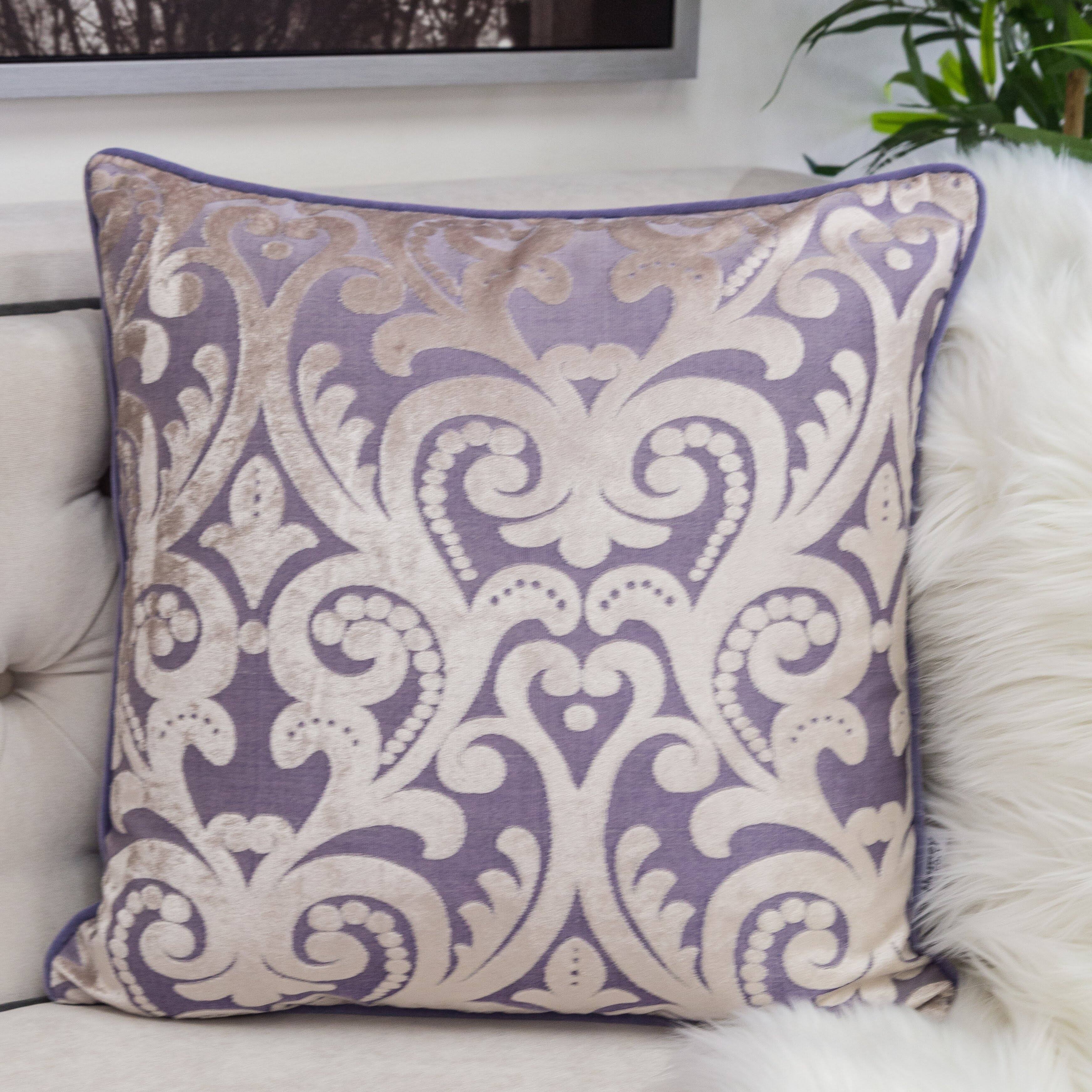 Left. LuXeo - Liana Cut Square Velvet Pillow Cover & Insert - PURPLE.