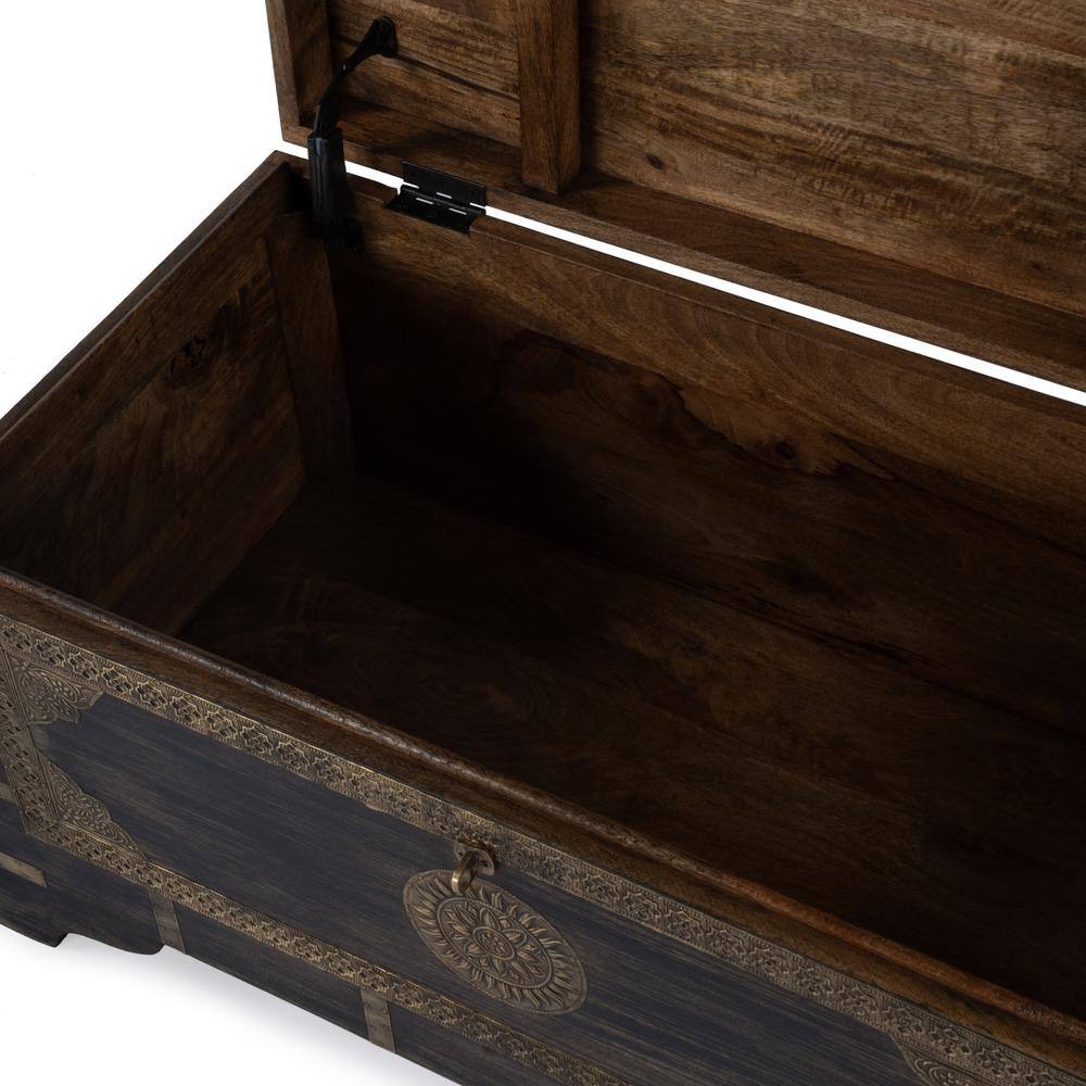 Alt View 8. Butler Specialty - Nador Hand-Painted Brass Inlay Storage Trunk Coffee Table - Brown.