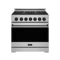 36 in. Wide 6 Burner Gordon Ramsay Series by Thor Kitchen 6.0 Cu. Ft Freestanding Gas Range with Black Hardware - Stainless Steel