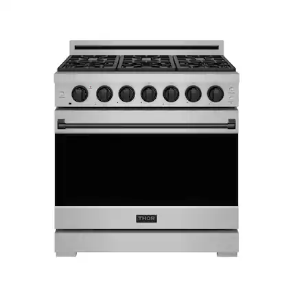 Front. Thor Kitchen - Gordon Ramsay Series by Thor Kitchen 6.0 Cu. Ft Freestanding Gas Range with Black Hardware - Stainless Steel.