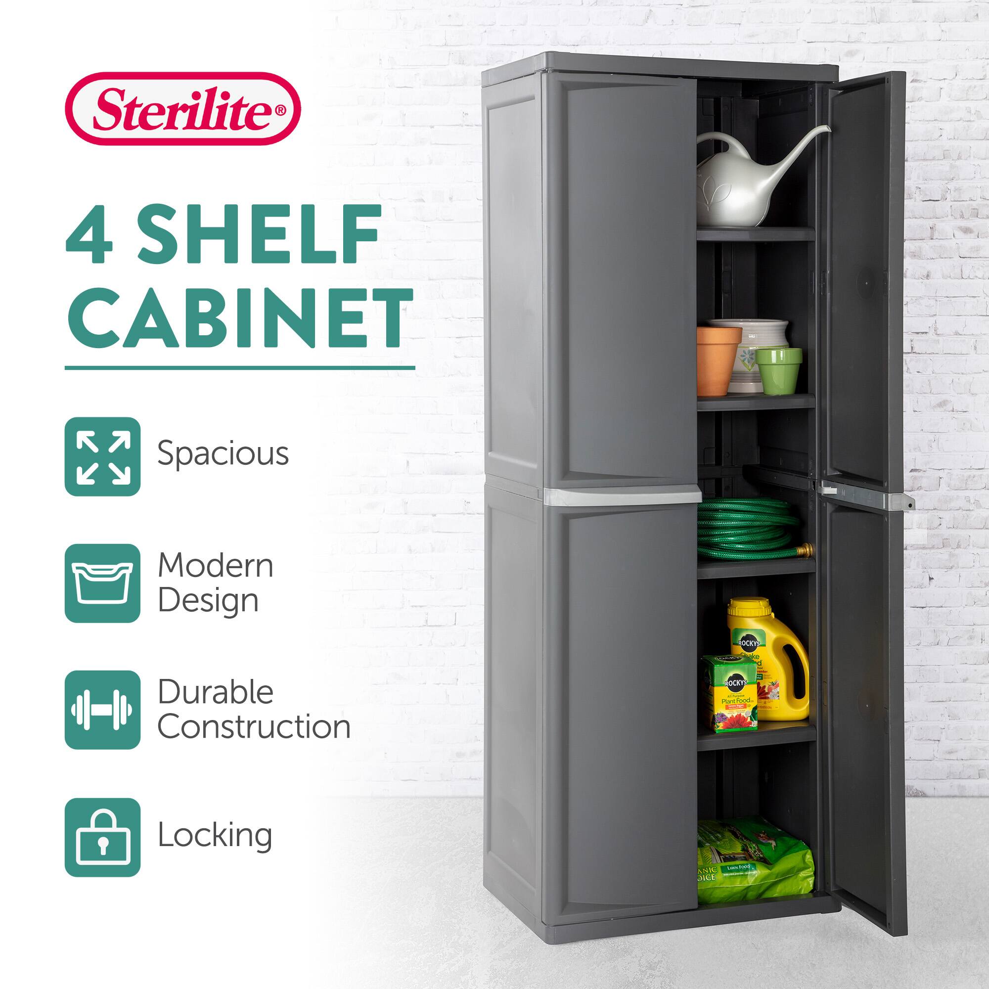 Sterilite 4 SHELF CABINET Spacious Modern Design Durable Construction - Locking