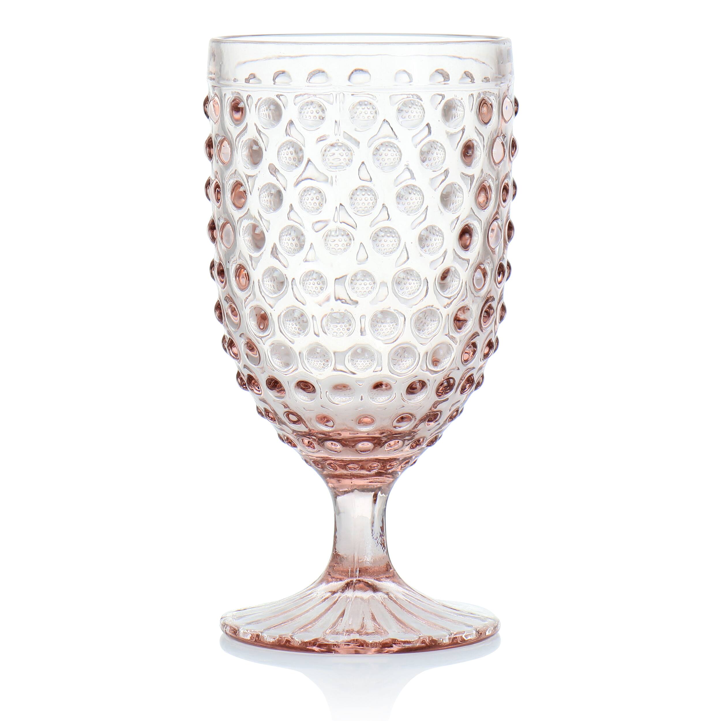 Alt View 1. Martha Stewart - Martha Stewart 6 Piece 14.2 Ounce Clear Glass Hobnail Goblet Drinkware Set in Pink - Pink.